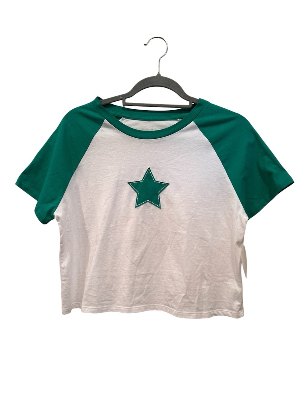 NWT House of Cotton Green & White Star Raglan Tee Summer Cotton Tee Casual Sz M